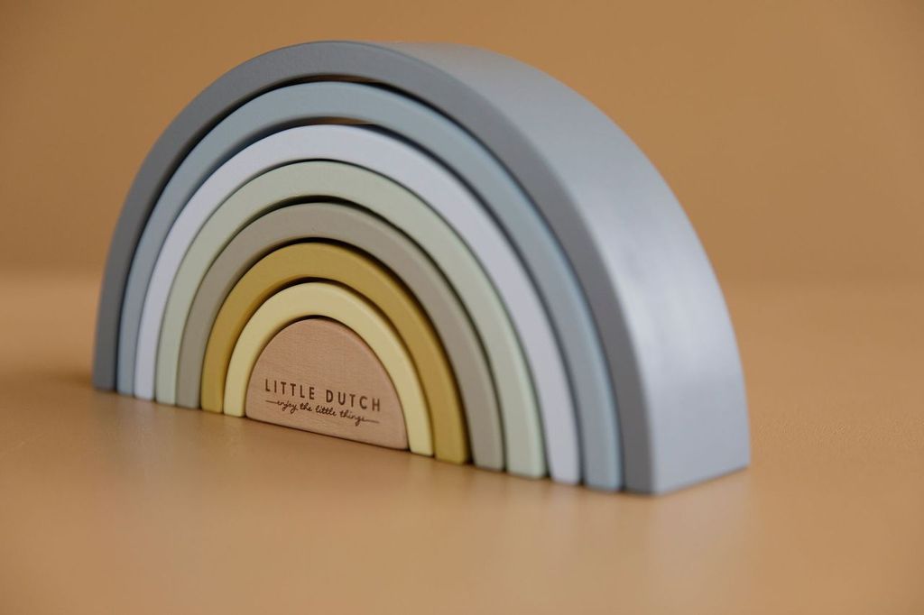 Personalisierter Stapelturm Regenbogen Blau zur Taufe – Geschenk aus Holz | Schmatzepuffer