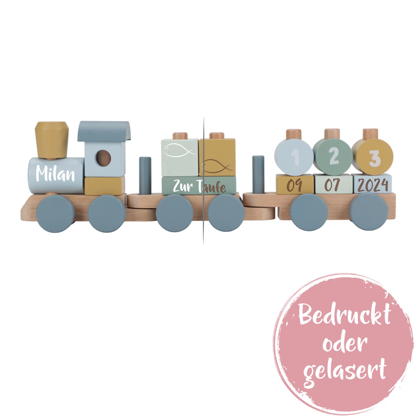Personalized Wooden Train Forest Friends - Christening Gift