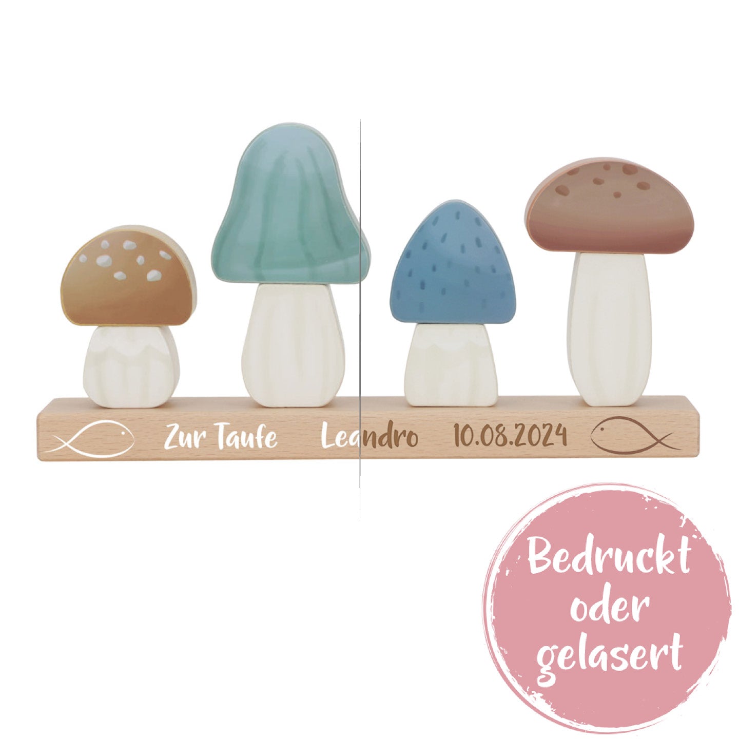 Personalized Stacking Mushrooms Forest Friends – Christening Gift | Schmatzepuffer