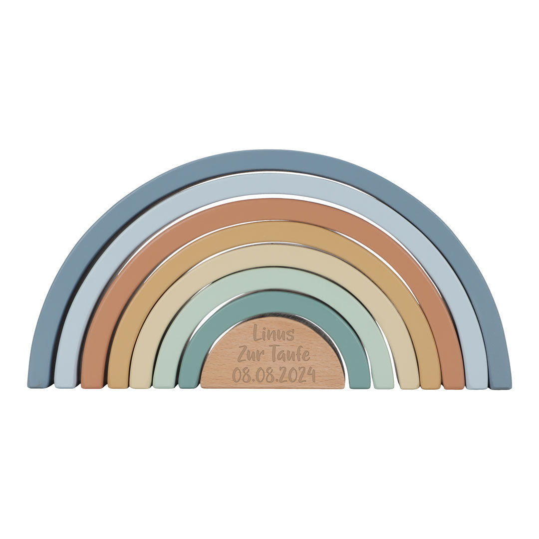 Personalisierter Stapelturm Regenbogen Forest Friends - Geschenk zur Taufe