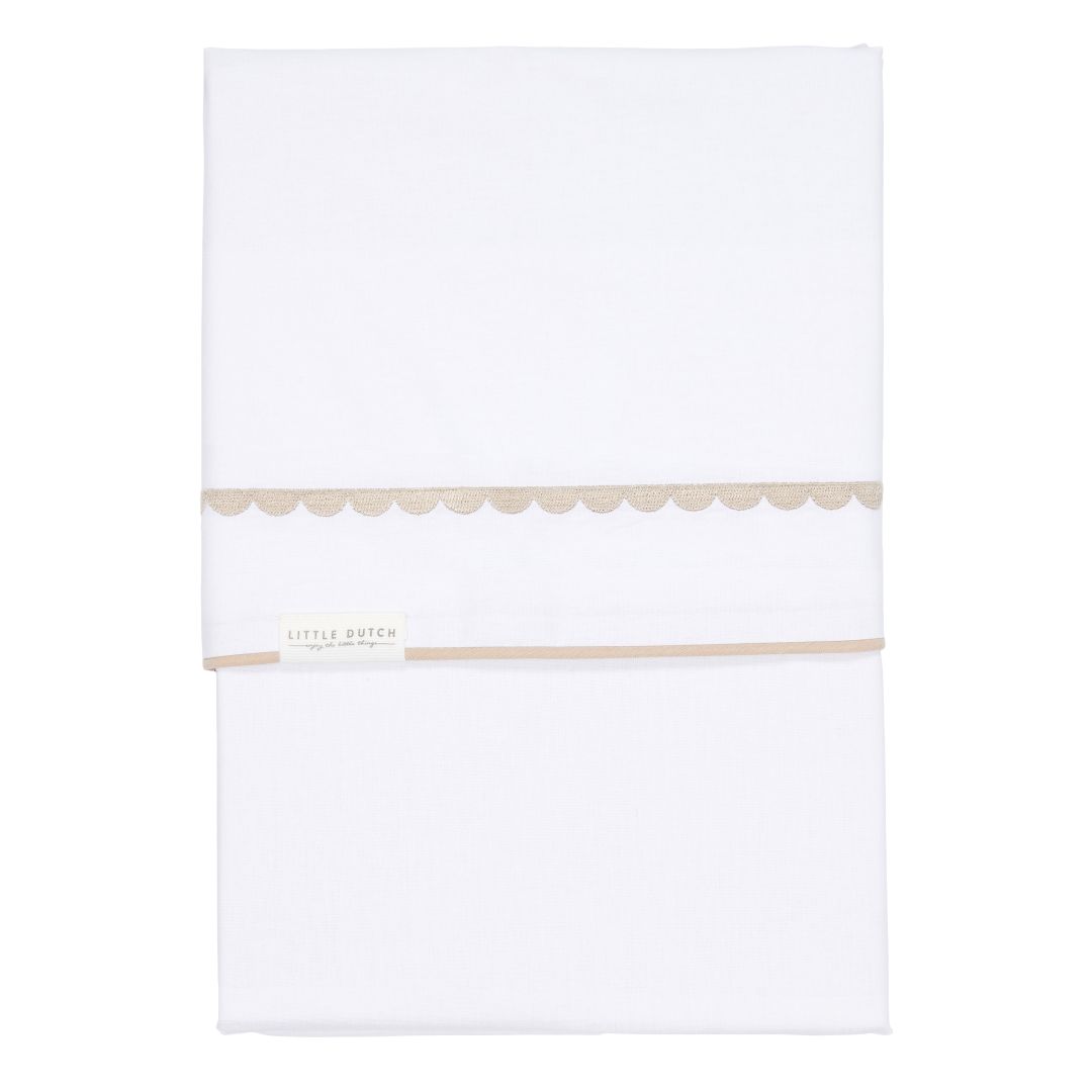 Rounded embroidered crib sheet 70 x 140 cm, beige | Little Dutch