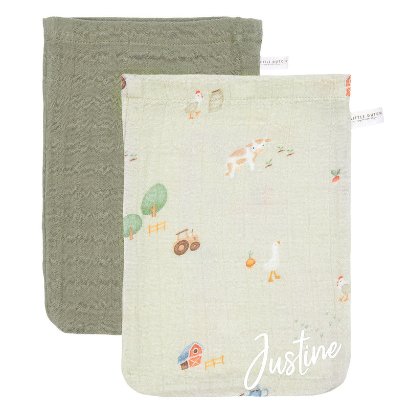 Waschhandschuhe Set Musselin - Little Farm / Pure Olive | Little Dutch