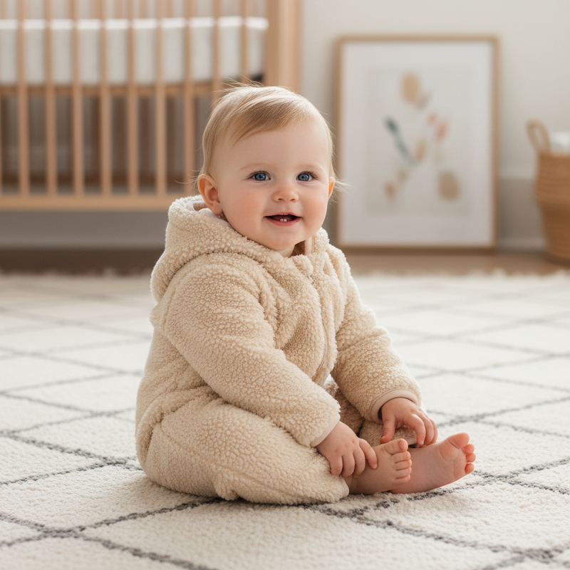Teddy Strampler Sand - Newborn Winter Teddy | Little Dutch