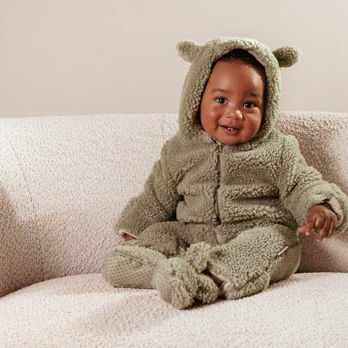 Teddy Strampler Soft Green - Newborn Winter Teddy | Little Dutch
