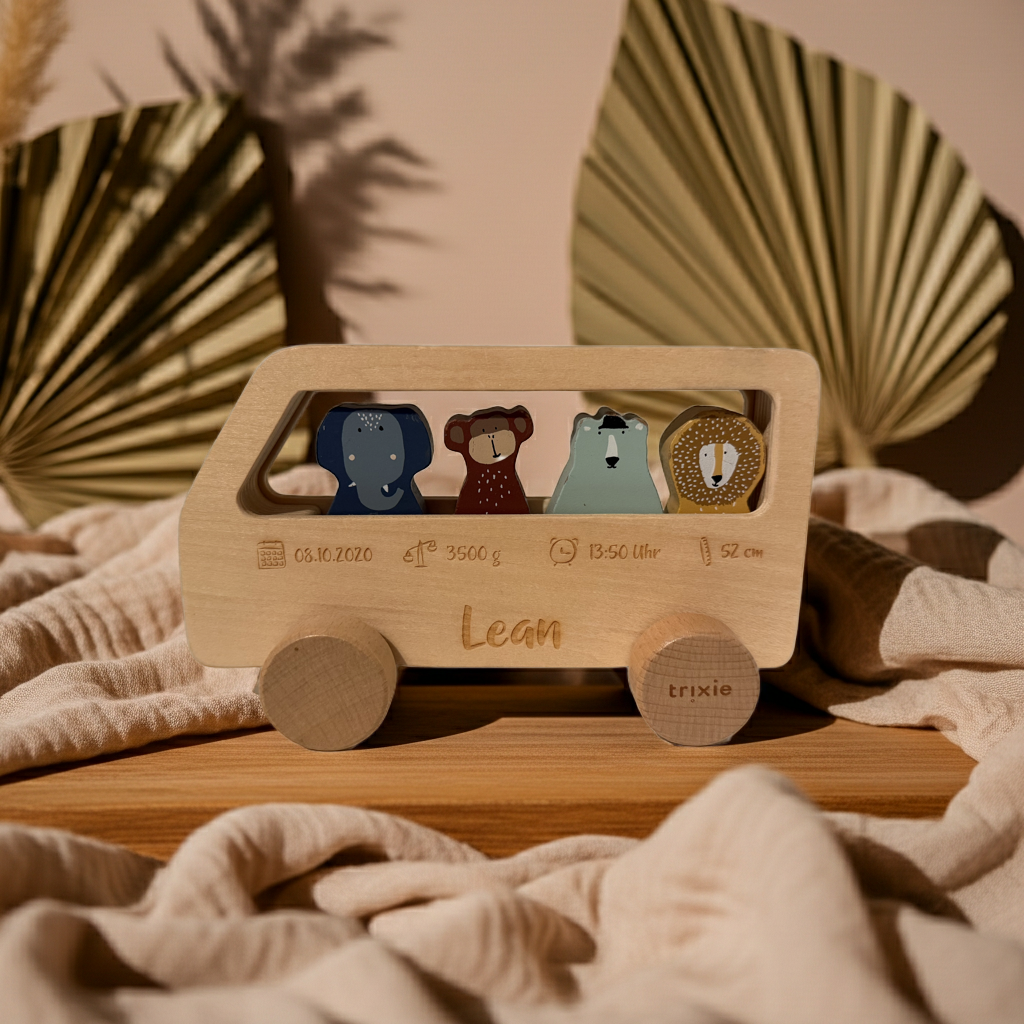 Wooden Animal Bus for Children – Wooden Motor Skills Toy | Schmatzepuffer