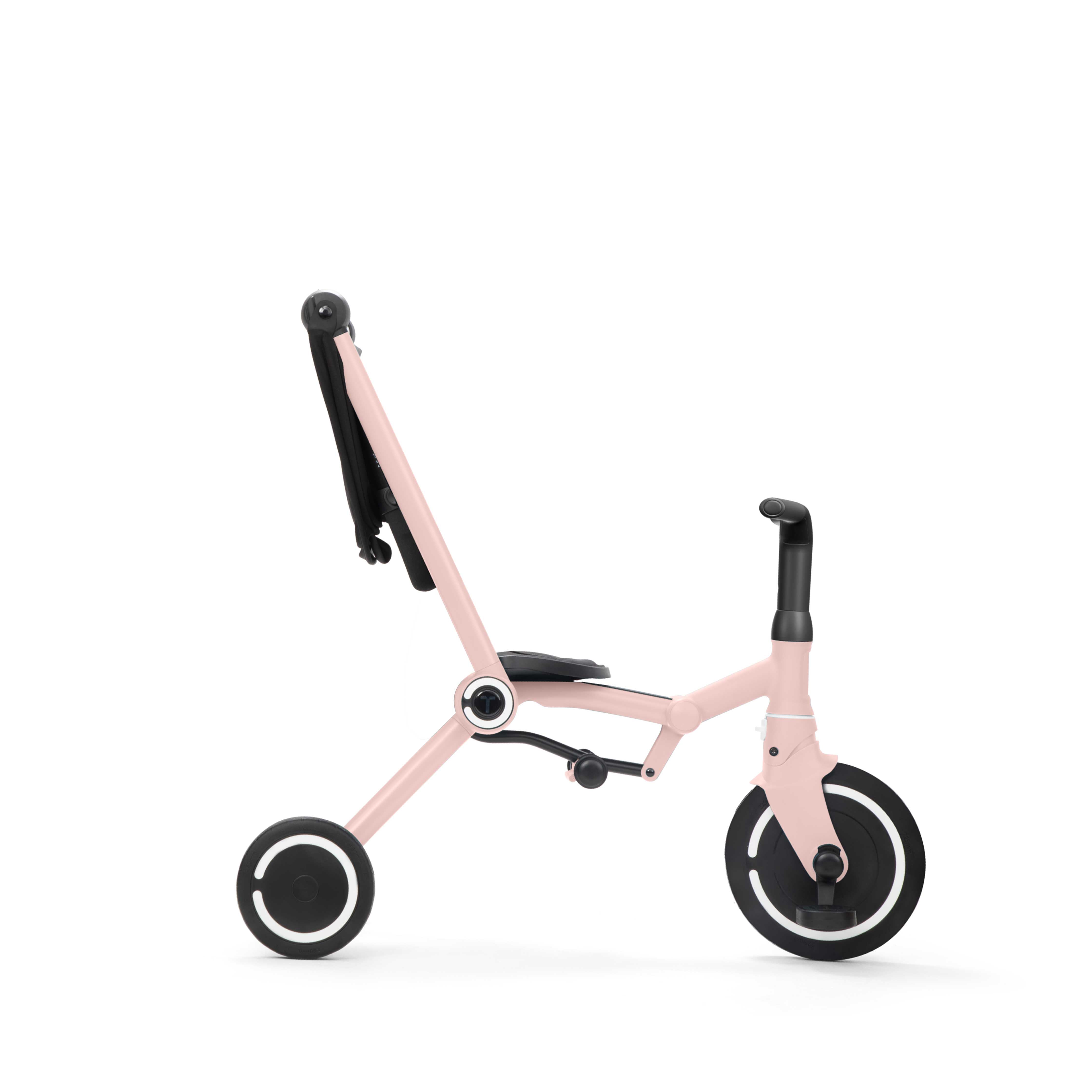 Dreirad Kinderwagen in Rose als minimal Variante ohne Sitz zeigt Umbaufunktion
