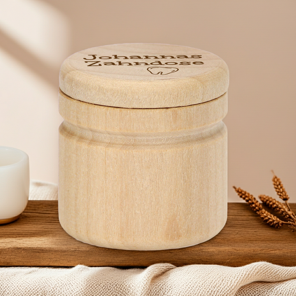 Milchzahndose aus Holz - mit wählbarem Motiv personalisiert | by Schmatzepuffer