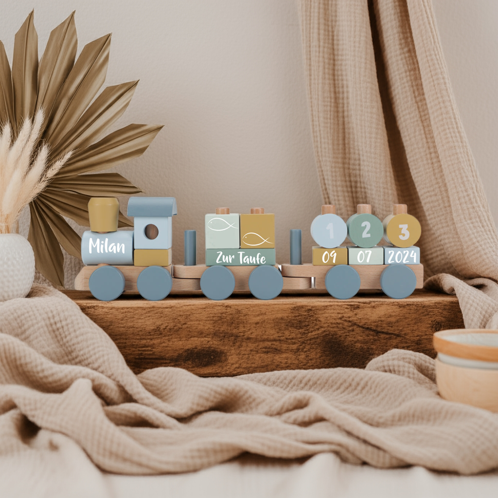 Personalized Wooden Train Forest Friends - Christening Gift