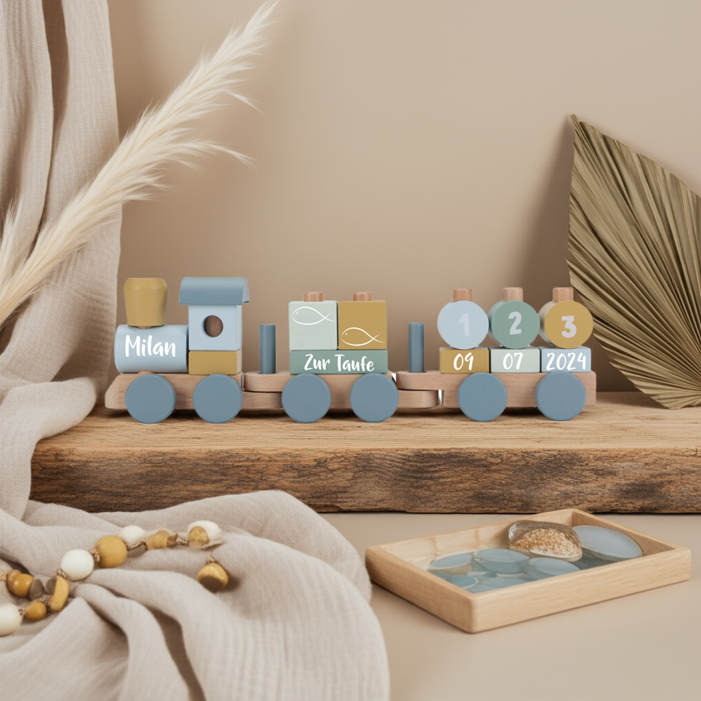Personalized Wooden Train Forest Friends - Christening Gift