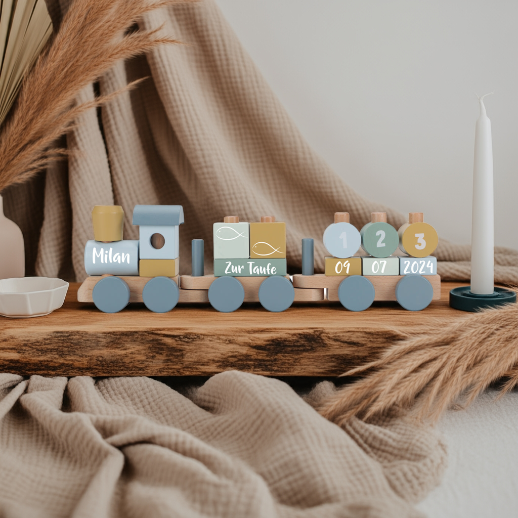 Personalized Wooden Train Forest Friends - Christening Gift