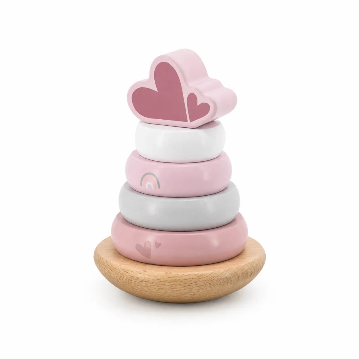 Wooden Stacking Tower Balance Pink by Label Label - Motor Skills Toy with Stacking Rings for Babies from 12 Months