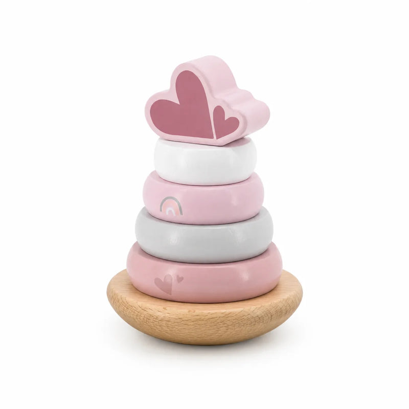 Personalisierter Holz Stapelturm Rosa von Label Label – Geschenk zur Geburt