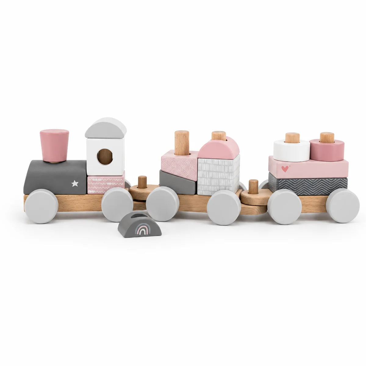 Personalisierter Holzzug in Rosa aus Holz mit Name, Gewicht, Uhrzeit und Geburtsdatum