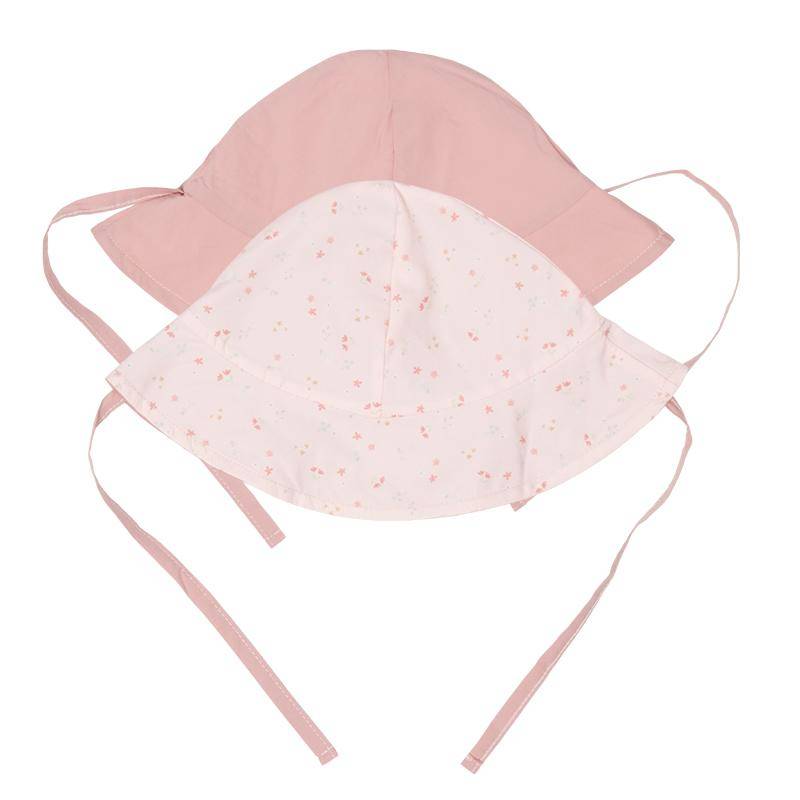 Reversible sun hat, Little Pink Flowers / Vintage Pink, size 1 | Little Dutch
