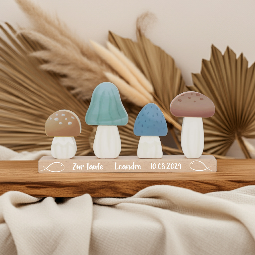 Personalized Stacking Mushrooms Forest Friends – Christening Gift | Schmatzepuffer