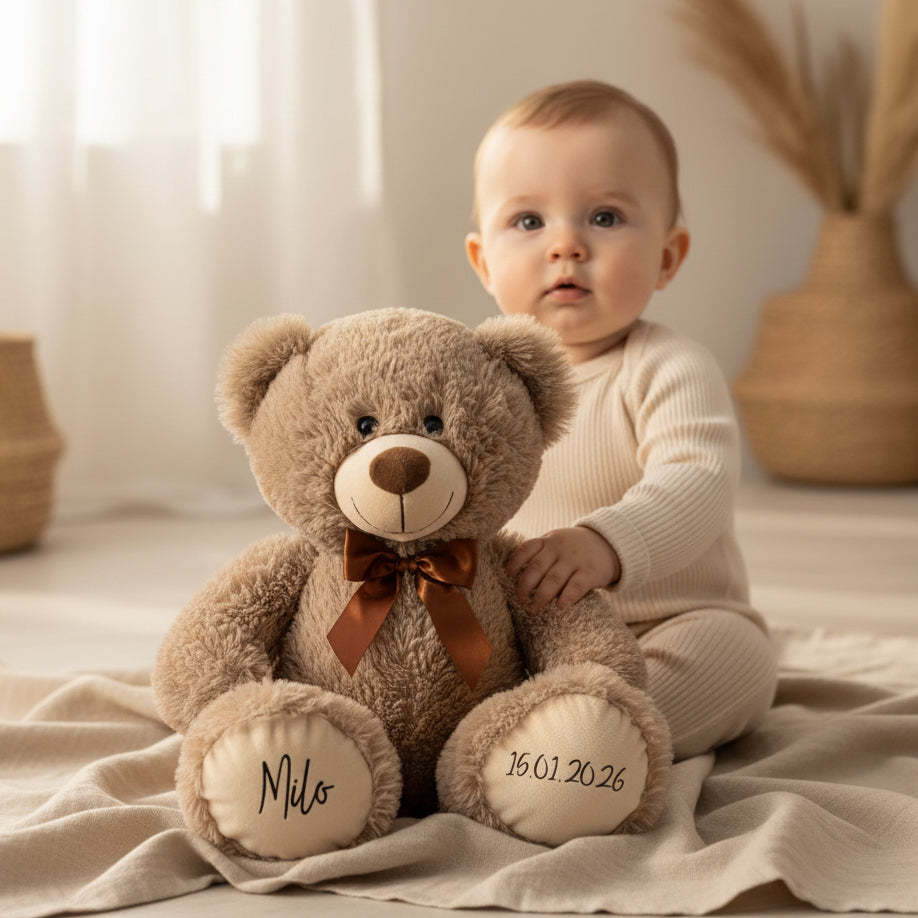 Ours en peluche personnalisé 54cm Marron clair - Cadeau de naissance et de baptême