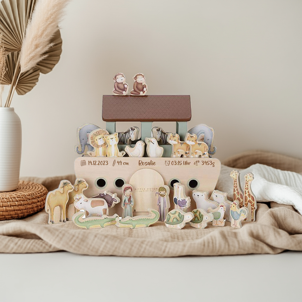 Personalisierte Arche Noah aus Holz – Geschenk zur Geburt