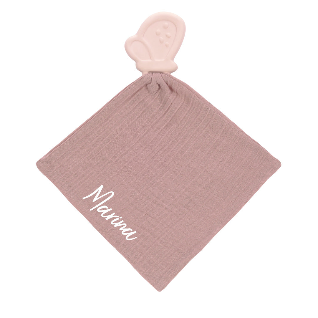 Comfort blanket with teething aid, rubber, pink | Lässig