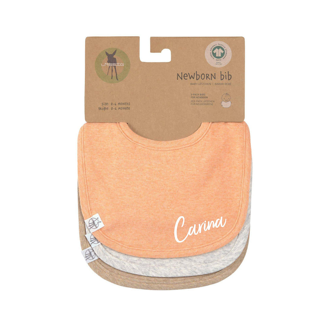 Bibs set of 3, apricot light grey beige, cotton | Lässig