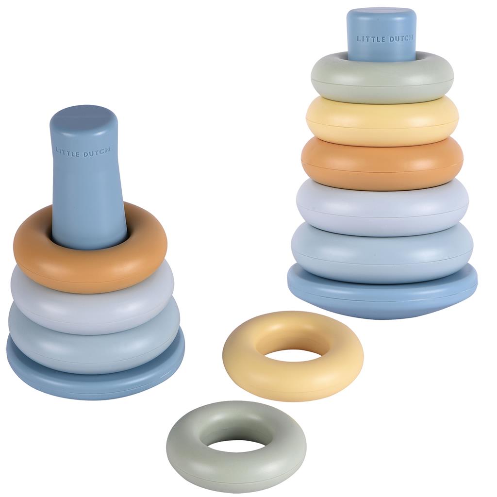 Little Dutch Stapelringe Blau mit fünf Ringen und zwei Stapelvarianten – Motorikspielzeug für Babys ab 6 Monaten