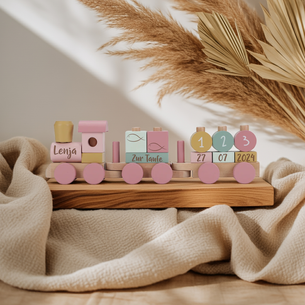 Train en bois personnalisé Fairy Garden - Cadeau de baptême