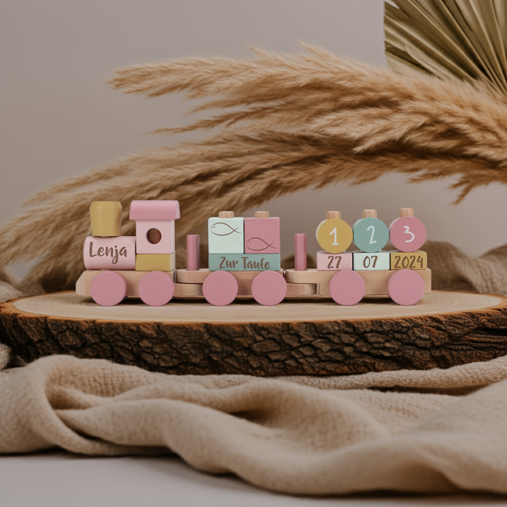 Train en bois personnalisé Fairy Garden - Cadeau de baptême