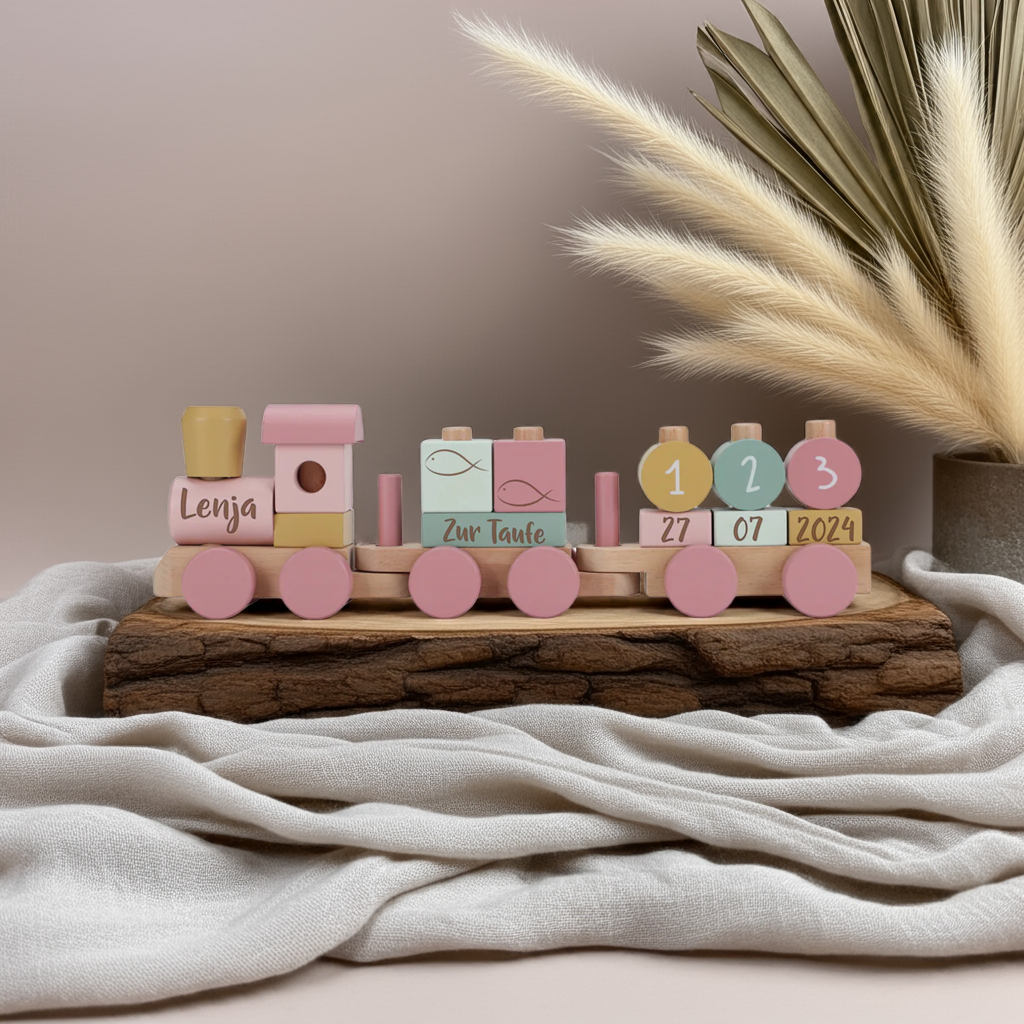 Train en bois personnalisé Fairy Garden - Cadeau de baptême