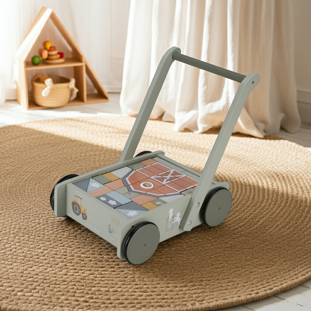 Lauflernwagen mit Bauklötzen Little Farm – Geschenk zum 1. Geburtstag
